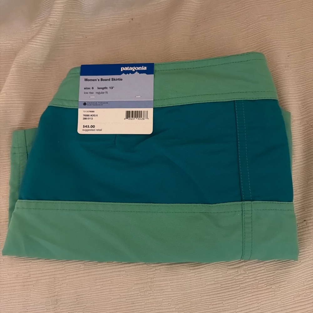 Patagonia Colorblock Swim Skort in Deep and Medium Green